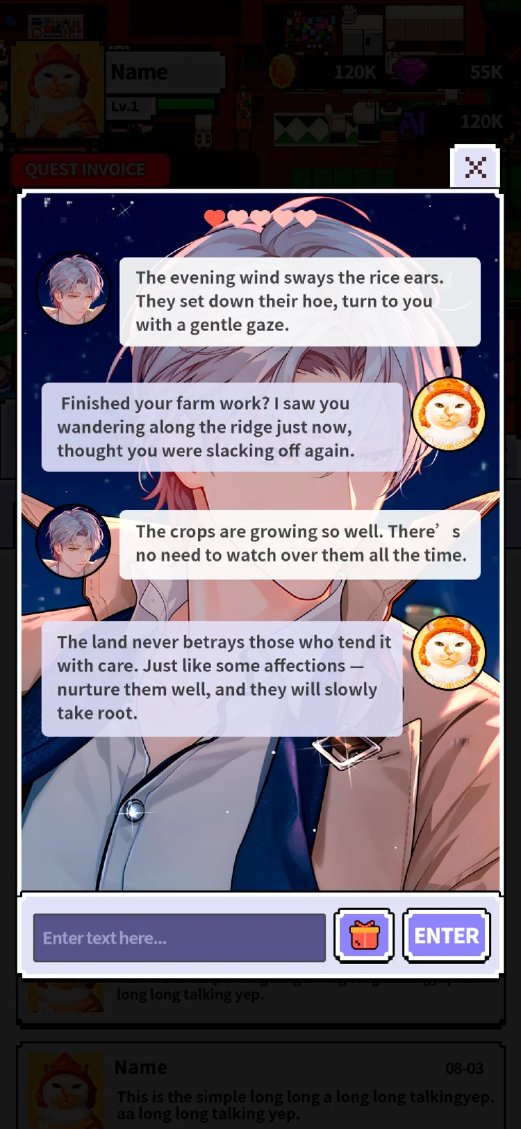 Miniwo chat product screen showing a conversation with an NPC