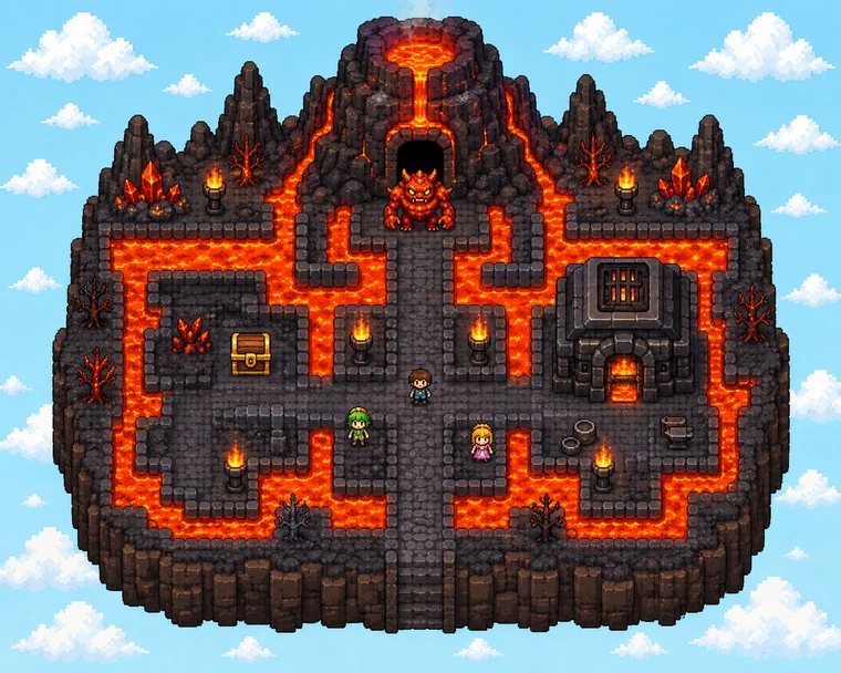 A world of lava and monsters